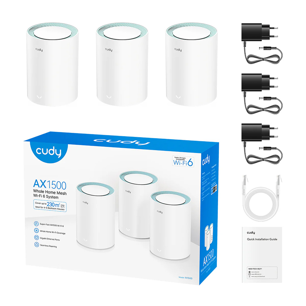 Cudy AX1500 Gigabit Mesh Wi-Fi 6 System – M1500 (3-Pack) Cudy AX1500 Gigabit Mesh Wi-Fi 6 System – M1500 (3-Pack)