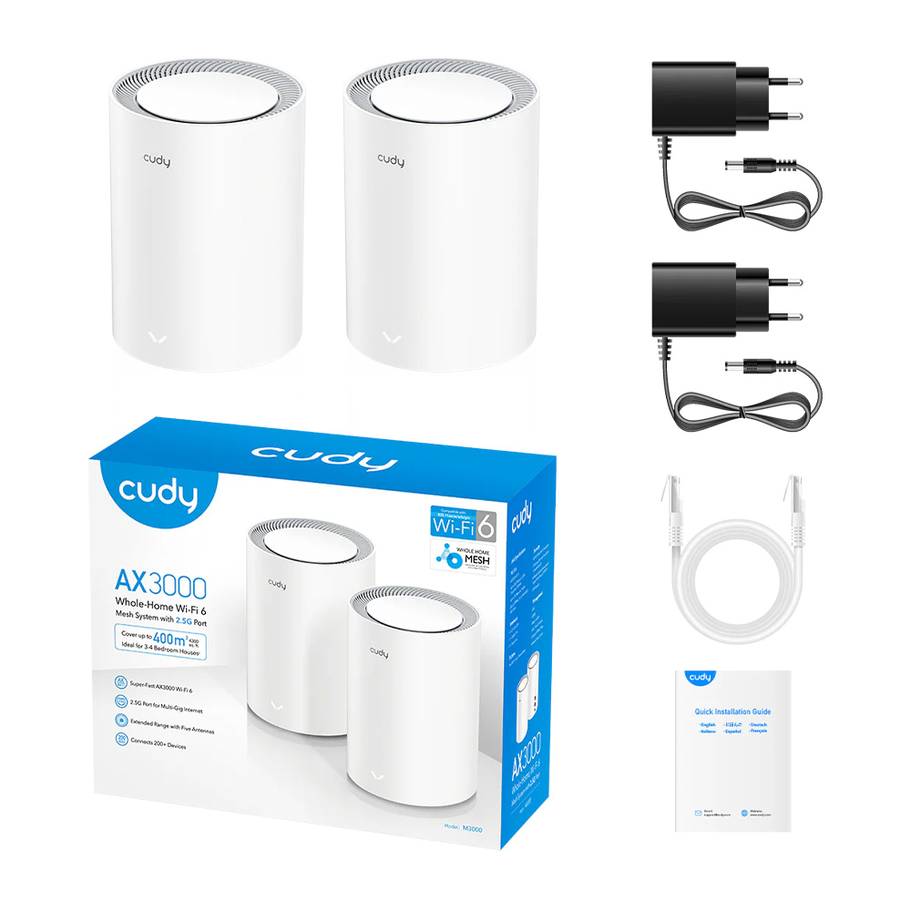 Cudy AX3000 2.5G Mesh Wi-Fi 6 System – M3000 (2-Pack) Cudy AX3000 2.5G Mesh Wi-Fi 6 System – M3000 (2-Pack)