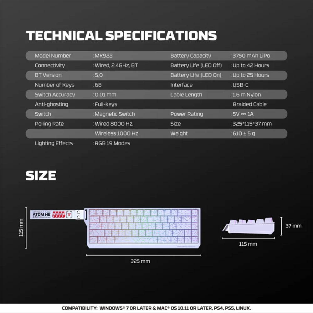 FANTECH ATOM Pro HE68 MK922, High Precision Magnetic Switch Keyboard FANTECH ATOM Pro HE68 MK922, High Precision Magnetic Switch Keyboard