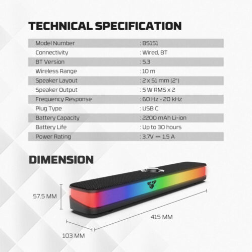 Fantech BS151 Groove Bar Pro RGB Bluetooth Portable Gaming Speaker