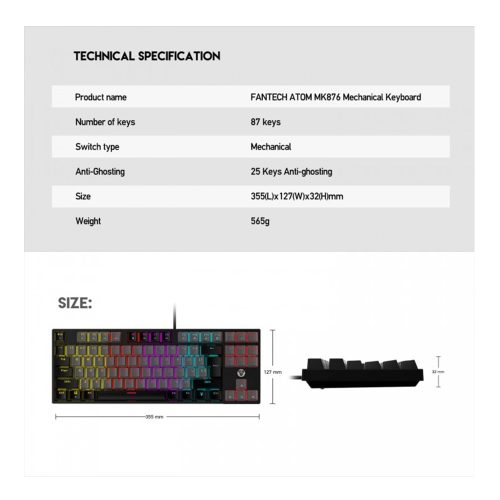 Fantech MK876 ATOM TKL RGB Mechanical Switch 87 Keys
