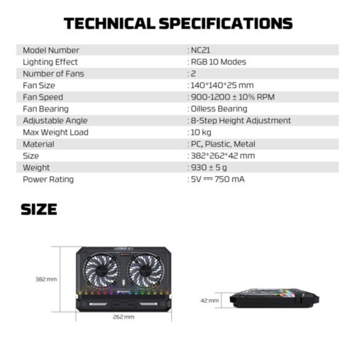 FANTECH NC21 Cooling Pad with Large Dual Fans