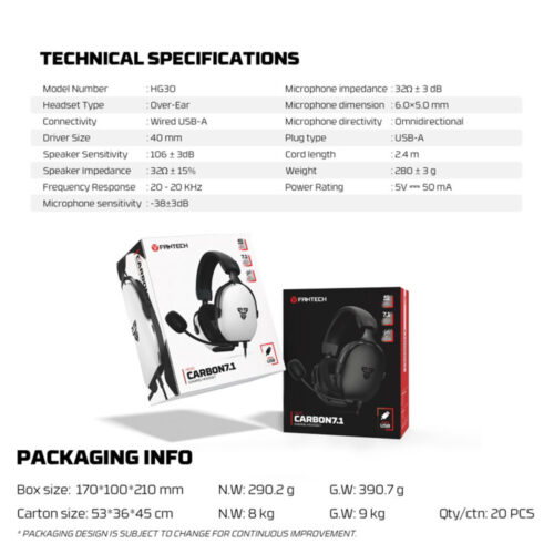 Fantech HG30 CARBON USB 7.1 Virtual surround sound Gaming Headset