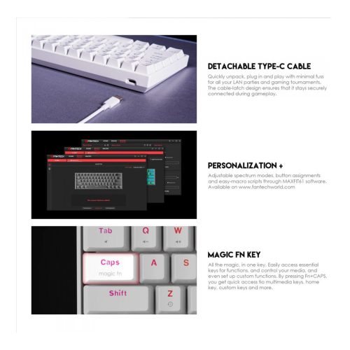 Fantech  MK857 MAXFIT61 RGB Bluetooth, Wireless & Wired Mechanical Gaming Keyboard