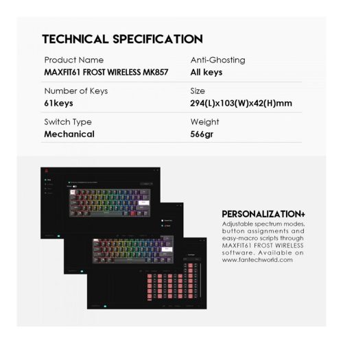 Fantech  MK857 MAXFIT61 RGB Bluetooth, Wireless & Wired Mechanical Gaming Keyboard