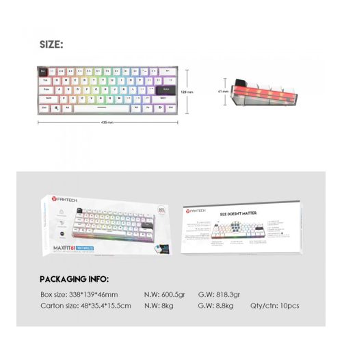 Fantech  MK857 MAXFIT61 RGB Bluetooth, Wireless & Wired Mechanical Gaming Keyboard