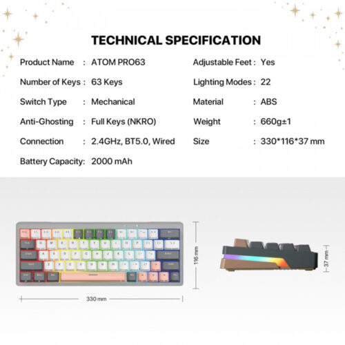 Fantech Mk912 Atom Pro63 Rgb Keyboard Wireless Gaming Mechanical