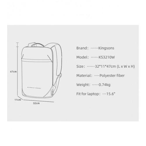 Kingsons Business Design Backpack KS3210W, Black, 15.6 Inch