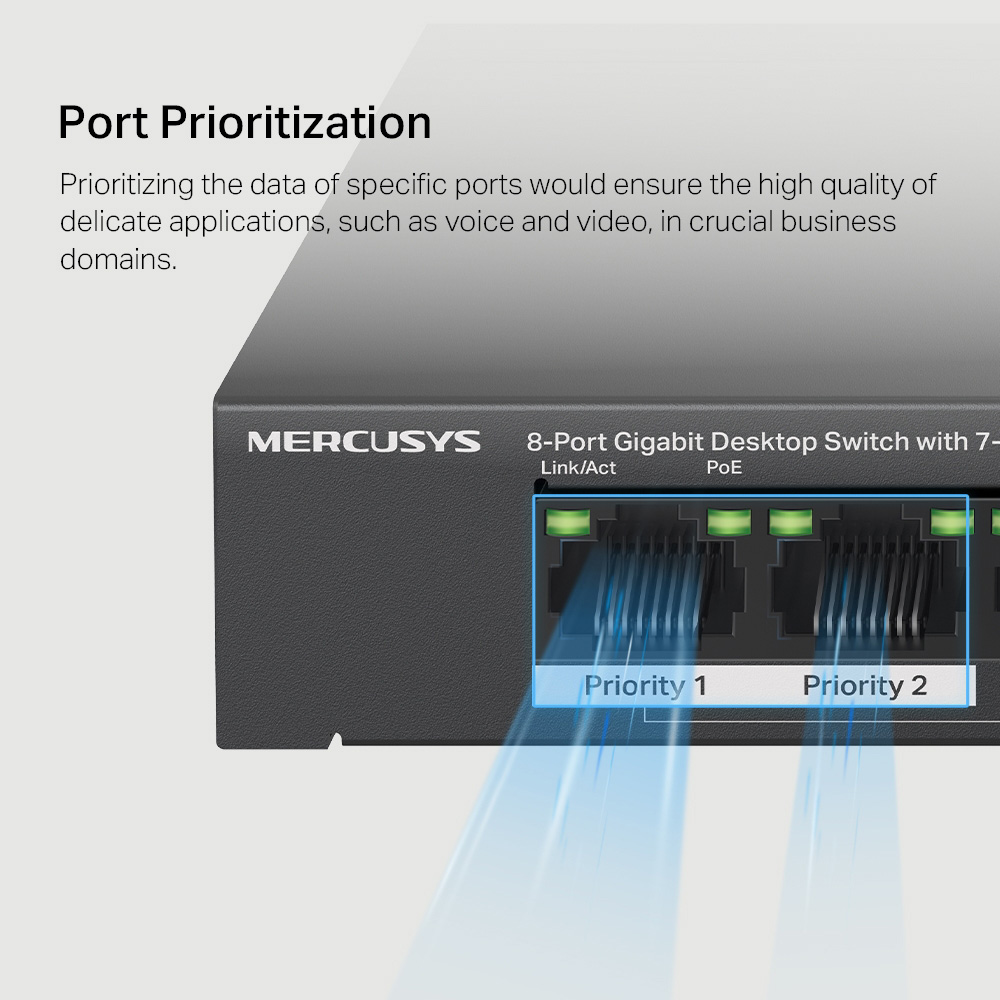 Mercusys 8-Port Gigabit Desktop Switch with 7-Port PoE+ – MS108GP Mercusys 8-Port Gigabit Desktop Switch with 7-Port PoE+ – MS108GP