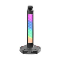 Porodo Gaming RGB Headphone Stand, Wireless Charging & USB-C Hub with Screen Lamp