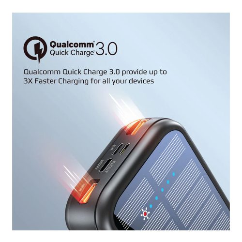Promate 20000mAh EcoLight Solar Power Bank with Built-in USB & Lightning Cable