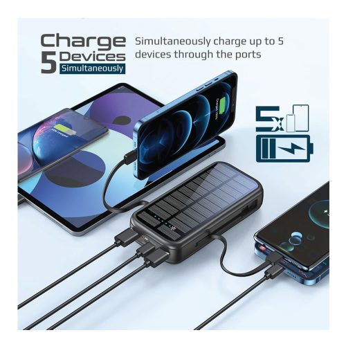 Promate 20000mAh EcoLight Solar Power Bank with Built-in USB & Lightning Cable