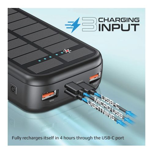 Promate 20000mAh EcoLight Solar Power Bank with Built-in USB & Lightning Cable