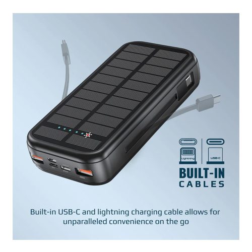 Promate 20000mAh EcoLight Solar Power Bank with Built-in USB & Lightning Cable