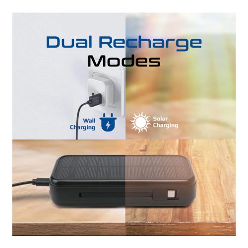 Promate 20000mAh EcoLight Solar Power Bank with Built-in USB & Lightning Cable