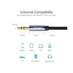 UGREEN AUX Cable, 3.5MM Male To 3.5MM Male Braided Cable, Gold Plated, Metal Case