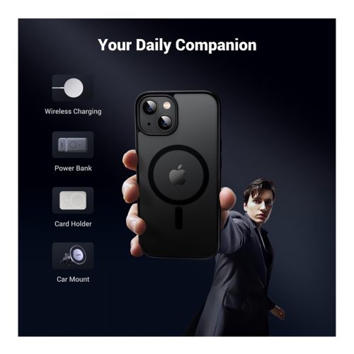 UGREEN Black Frame Frosted Back Plate Magnetic Protective Case For Iphone 15