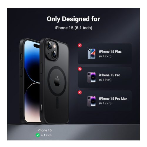 UGREEN Black Frame Frosted Back Plate Magnetic Protective Case For Iphone 15