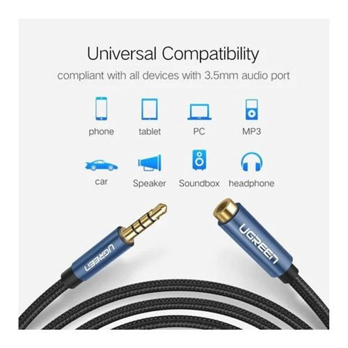 UGREEN Hi-Fi AUX 3.5mm Male To Female Extension Audio Cable – 1.5m