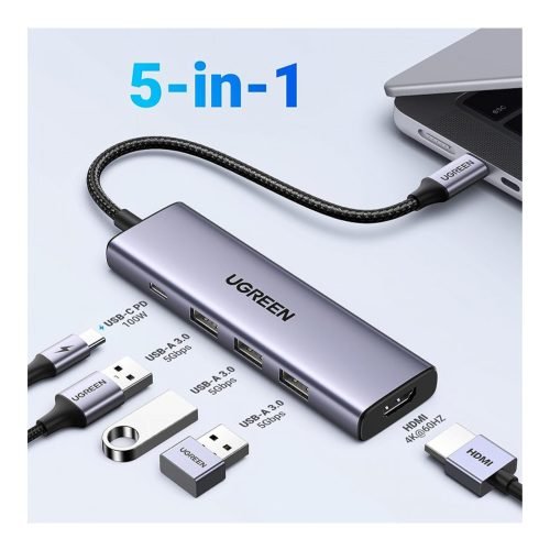 UGREEN 5-in-1 USB-C Hub (USB-C PD 100W + 4K HDMI@60Hz + 3x USB-A 3.0)