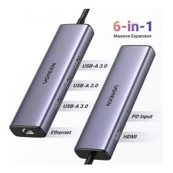 UGREEN 6-in-1 USB-C Hub (USB-C PD 100W + 4K HDMI + 3 USB-A + RJ45 Ethernet)