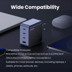 GREEN NEXODE 100W GaN Tech Chip, 4 Ports Charger for Phones, Tablets, Ipads, Laptops & MacBooks