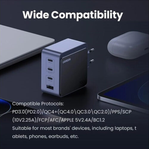 UGREEN NEXODE 100W GaN Tech Chip, 4 Ports Charger for Phones, Tablets, Ipads, Laptops & MacBooks