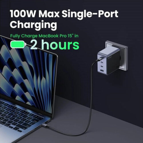 UGREEN NEXODE 100W GaN Tech Chip, 4 Ports Charger for Phones, Tablets, Ipads, Laptops & MacBooks