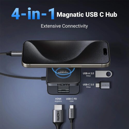 UGREEN 4-IN-1 Magnetic USB-C Hub for Phone, 4K@60Hz 100W PD