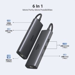 UGREEN 6-in-1 USB-C HUB Docking Station 2x USB + USB-C + HDMI 4K/60Hz + PD Port