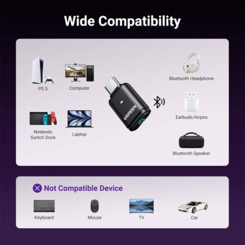 UGREEN USB-C Bluetooth 5.3 Adapter Wireless Audio Transmitter to Connect BT Headphone
