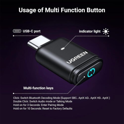 UGREEN USB-C Bluetooth 5.3 Adapter Wireless Audio Transmitter to Connect BT Headphone
