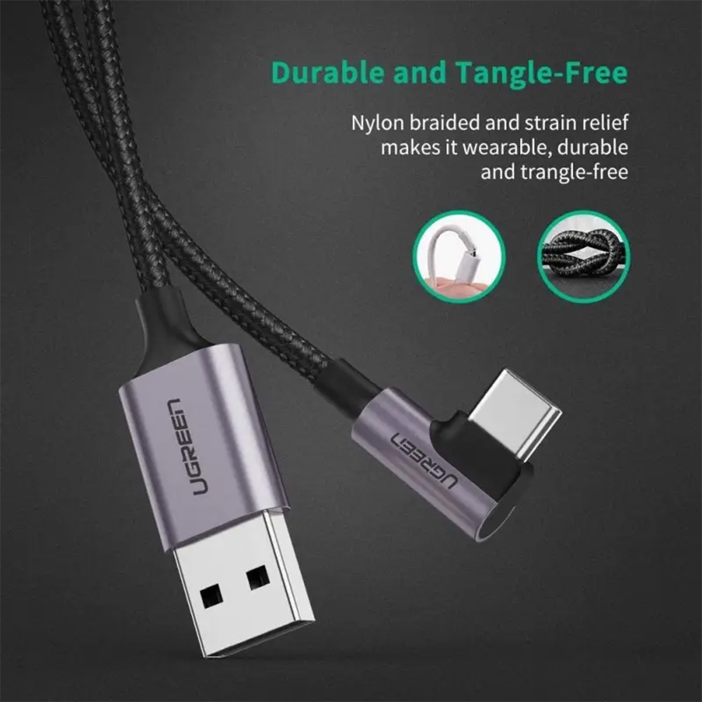 UGREEN USB-A To USB-C Angled 5V/3A Fast Cable – 2m UGREEN USB-A To USB-C Angled 5V/3A Fast Cable – 2m