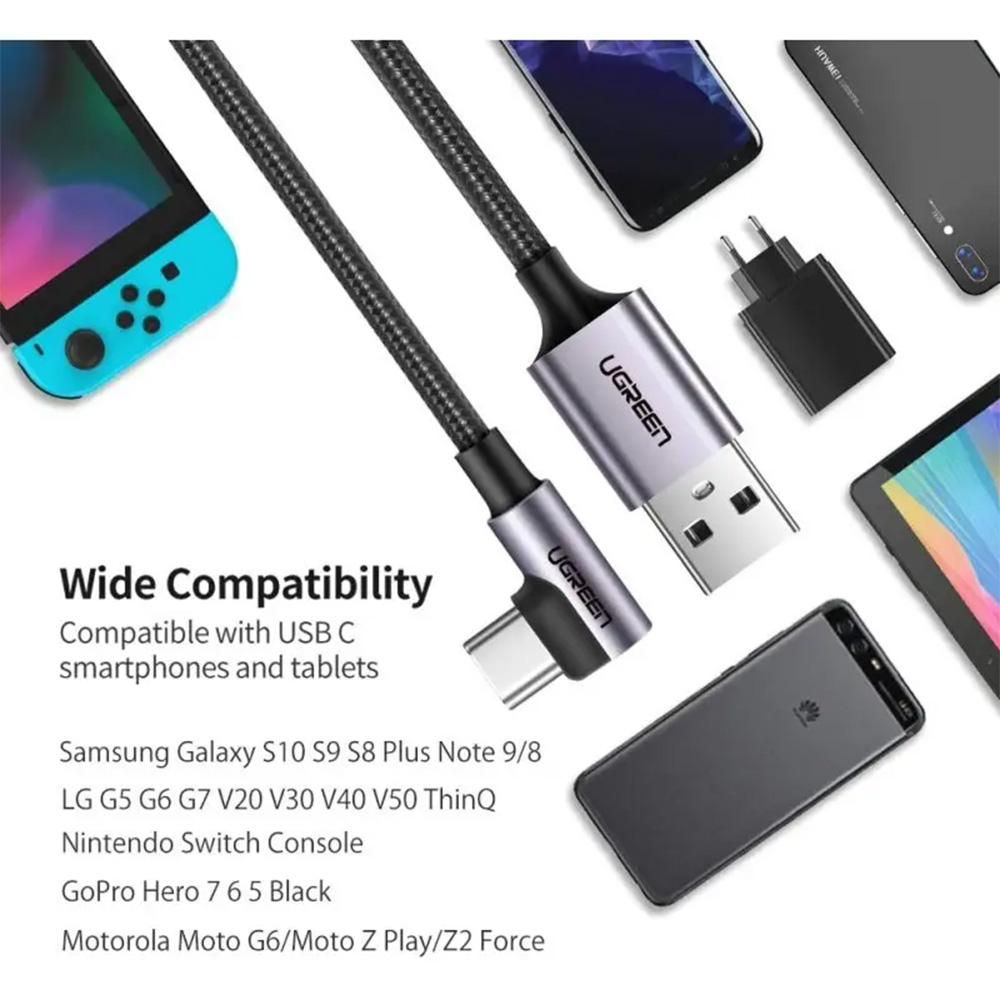 UGREEN USB-A To USB-C Angled 5V/3A Fast Cable – 2m UGREEN USB-A To USB-C Angled 5V/3A Fast Cable – 2m