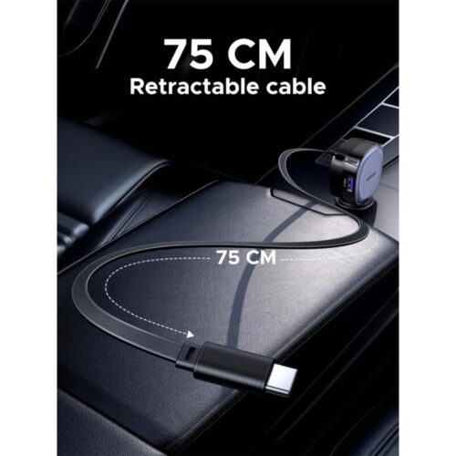 UGREEN 75W 3-Port Fast Car Charger with Retractable Cable