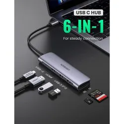 UGREEN 6-in-1 USB-C HUB (USB-C PD 100W + 4K HDMI + 2 USB-A + SD + TF)