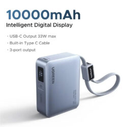 UGREEN 10000mAh 33W Ultra-Compact Power Bank with Built-in Cable