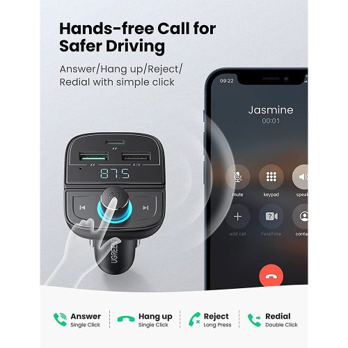 UGREEN FM and Bluetooth Transmitter and Car Charger 24W + TF Slot