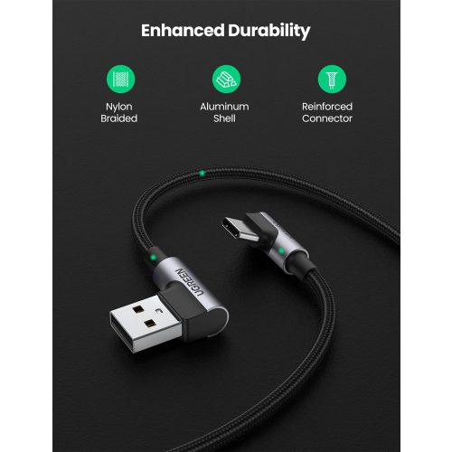 UGREEN USB-A To USB-C Angled 5V/3A Fast Cable – 2m